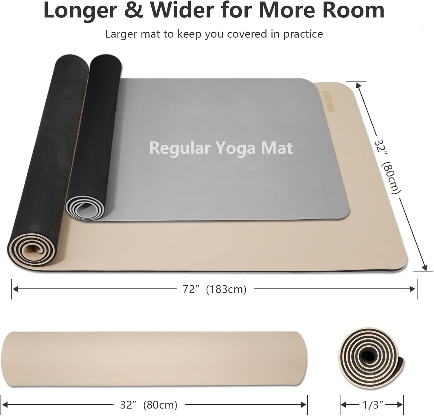Wide Yoga Mat-80cm Non Slip Extra Thick 1/3” 72″ x 24″ x 0.23″, beige
