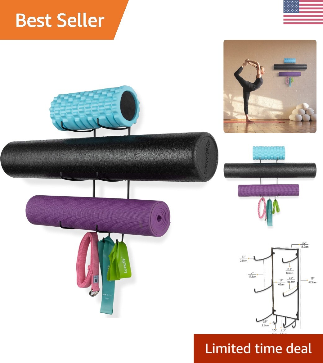 Sleek Sturdy 3-Sectional Metal Yoga Mat Holder – Chic Space-Saving Wall Mount