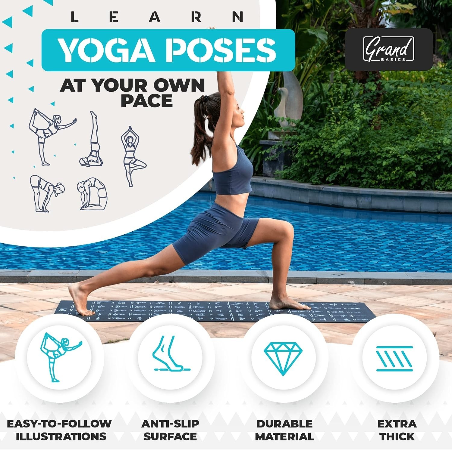 Illustrated Yoga Mat with 75 Poses + Exercises