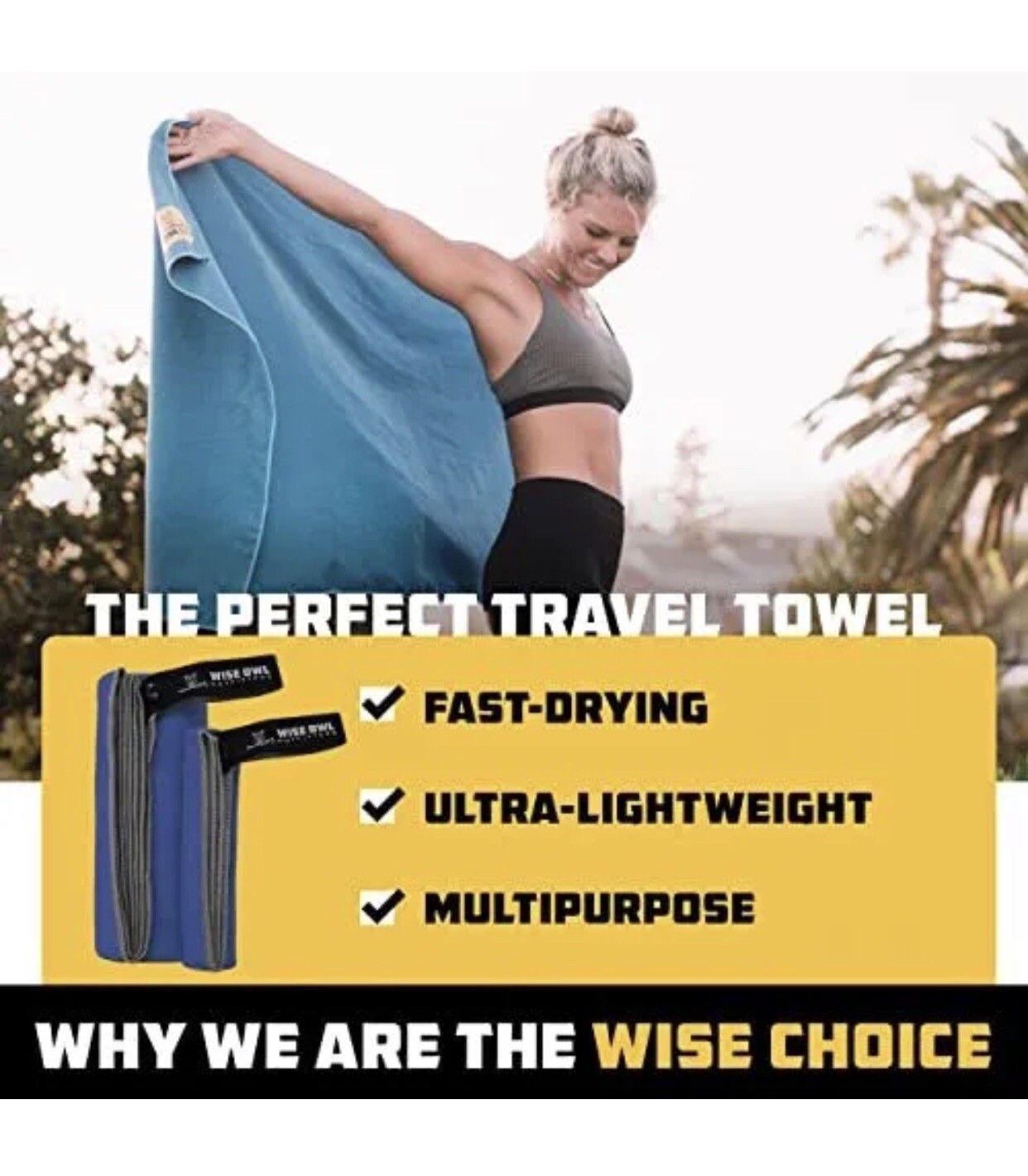 Wise Owl Outfitters Camping Towels – Quick Dry Travel Large 24”x48” Blue
