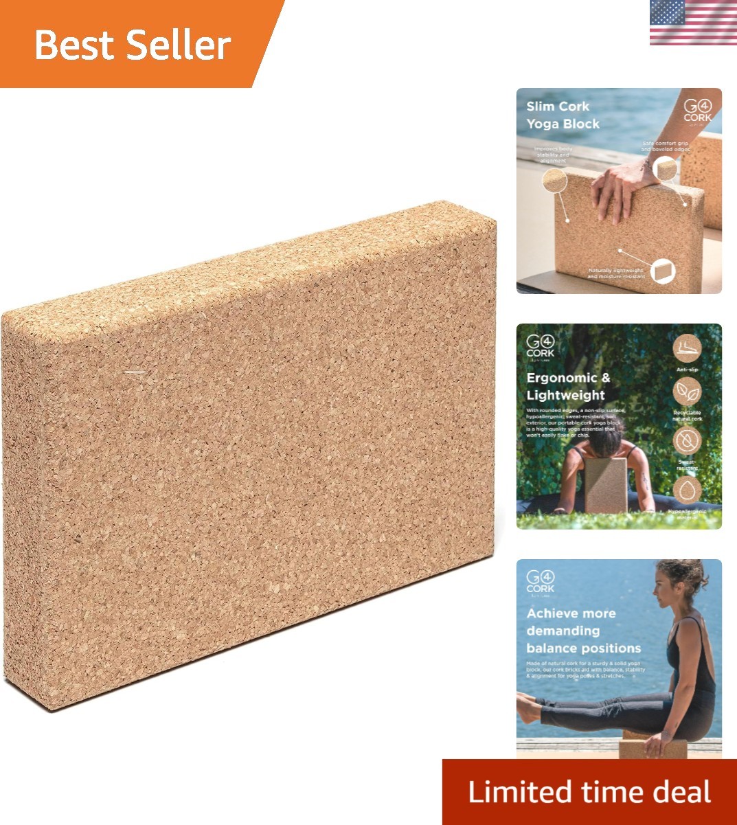 Cork Slim Yoga Block for Yoga, Pilates & Meditation | Non-Slip, Hypoallergeni…