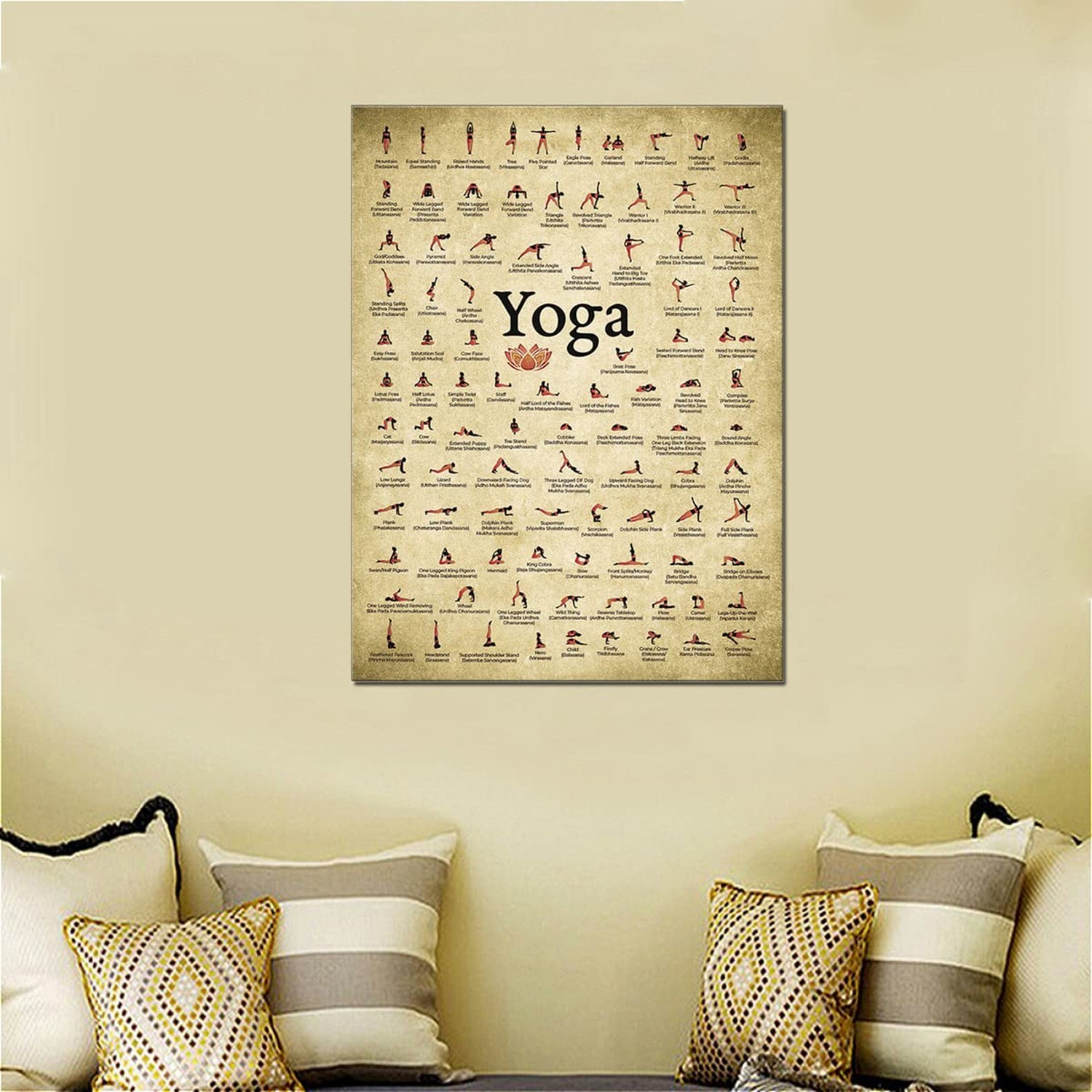 Large Vintage Yoga Position Fitness Workout Lotus Artwork Gym Wall Art 100 Po…
