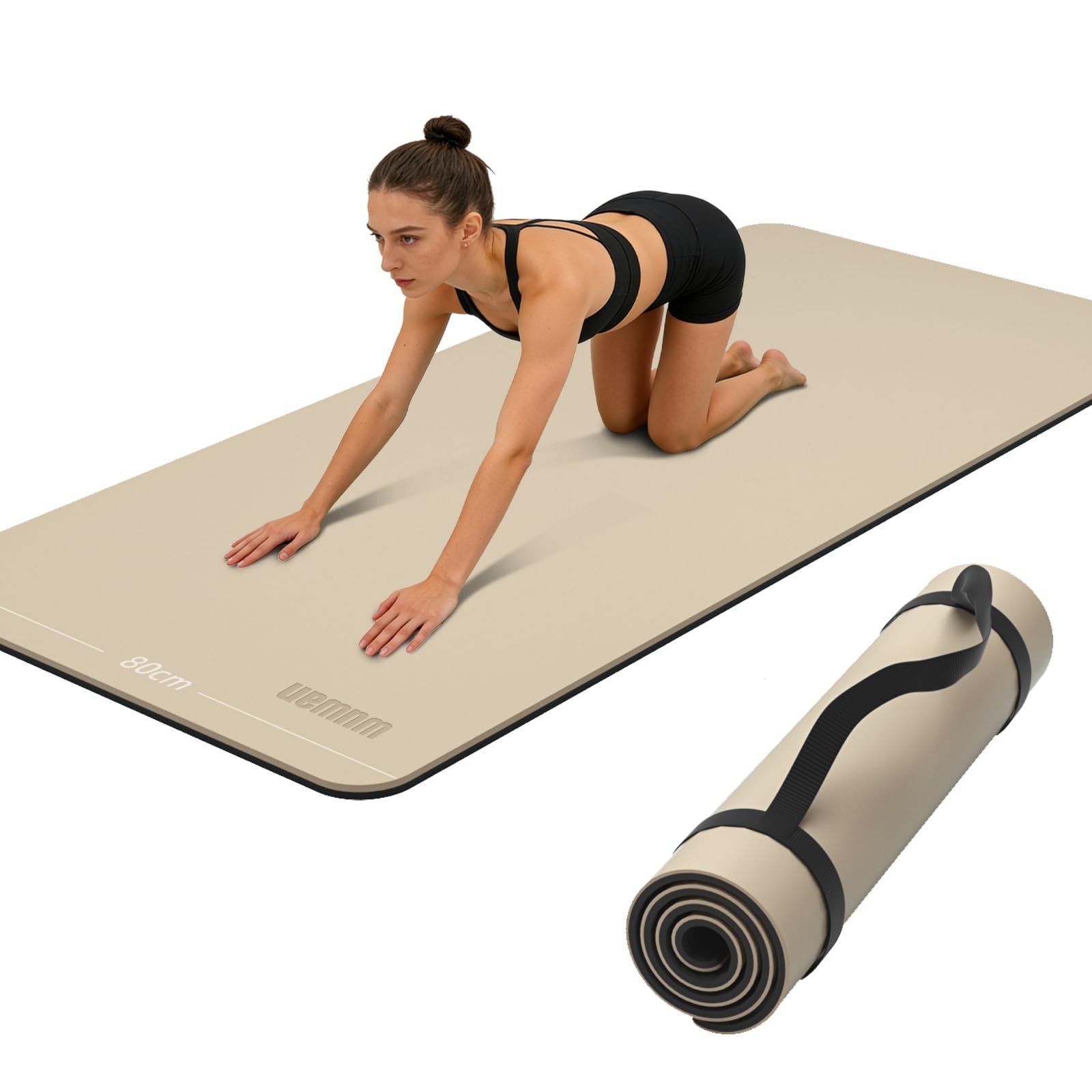 Wide Yoga Mat-80cm Non Slip Extra Thick 1/3” 72″ x 24″ x 0.23″, beige