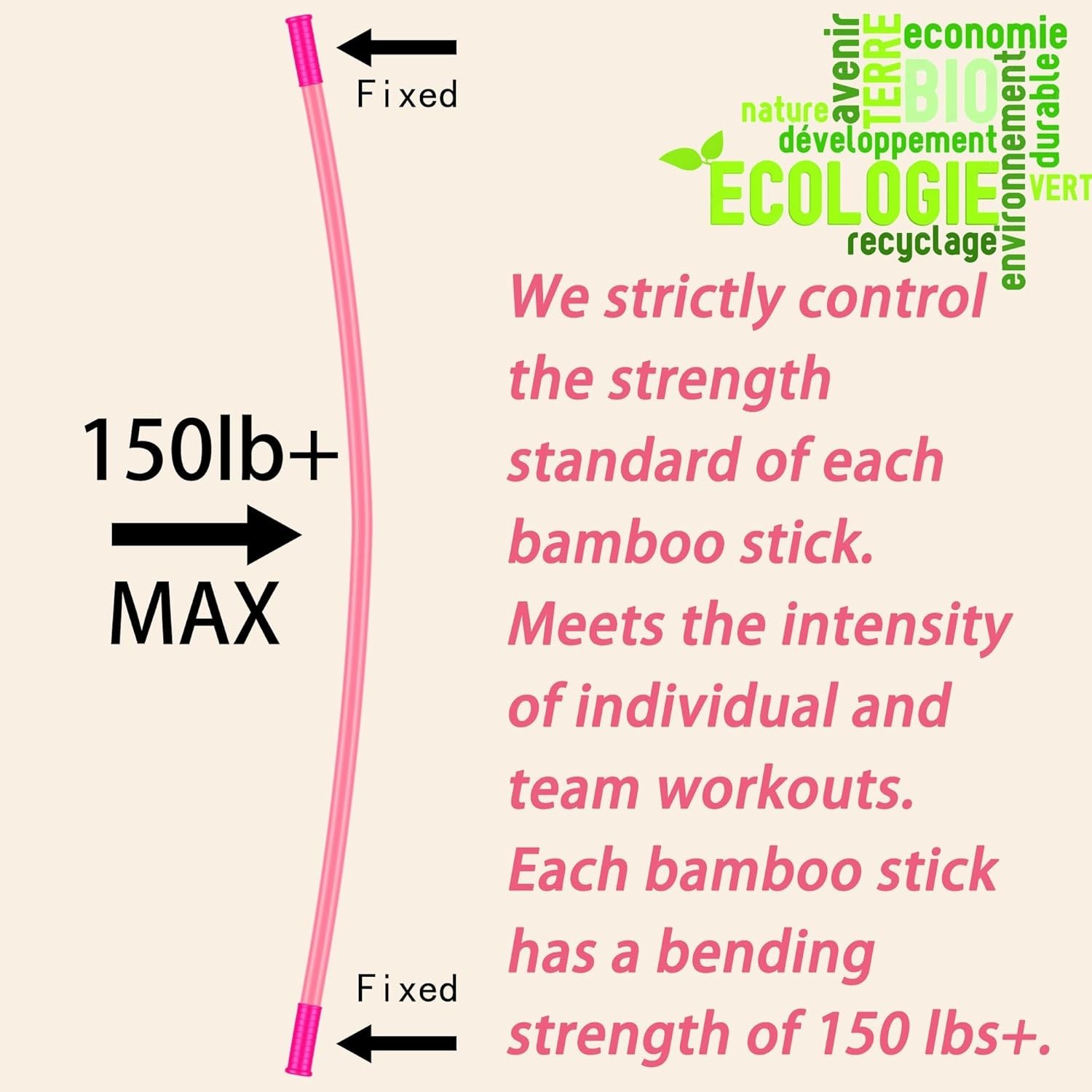 Yoga Stick 5ft Bamboo Non Slip Handle Flexibility Mobility Stretching