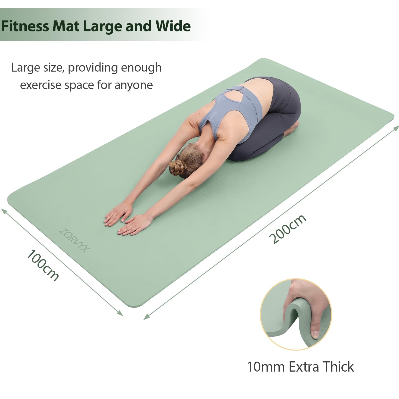 Yoga Mat Thick XXL 200×100cm TPE 10mm Thick Sports Mat Non Slip Comfortable for …