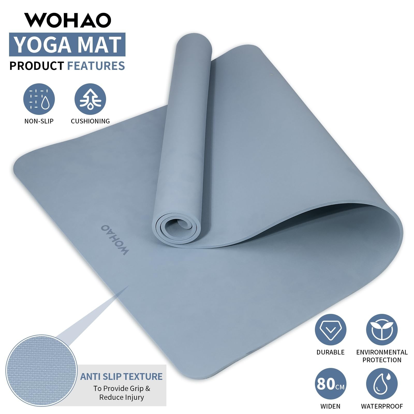 Extra Wide 8mm Yoga Mat 72″x31.5″ Non-Slip Exercise Mat, Thick Cushioning for Ho