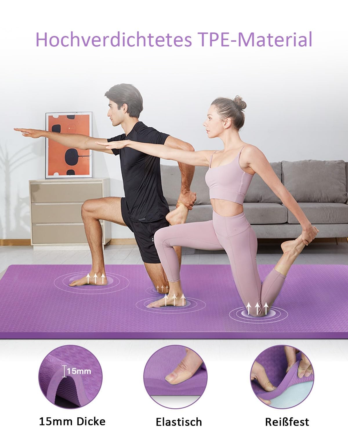 Yoga Mat XXL Non Slip TPE Gym Mat 200x130x1.5cm