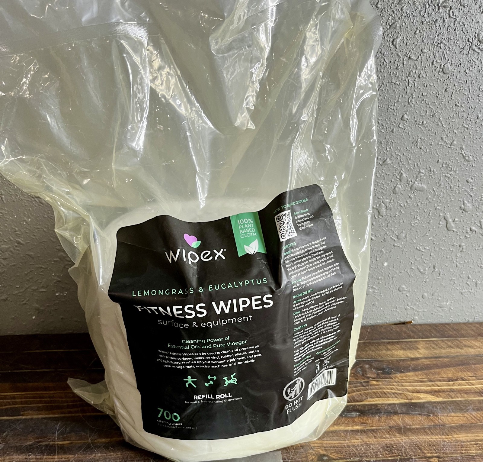 Wipex Fitness Wipes 700ct Refill Roll Lemongrass & Eucalyptus Natural Gym Wipes