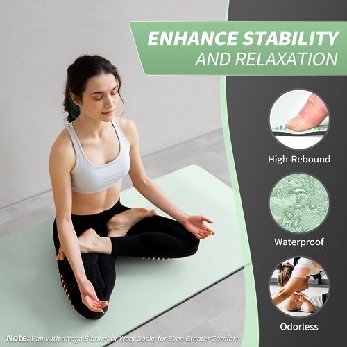 Yoga Mat for Women Men Kids, 1/3 & 1/4 & 2/5 72*24*0.24 inch Mint Green+Gray