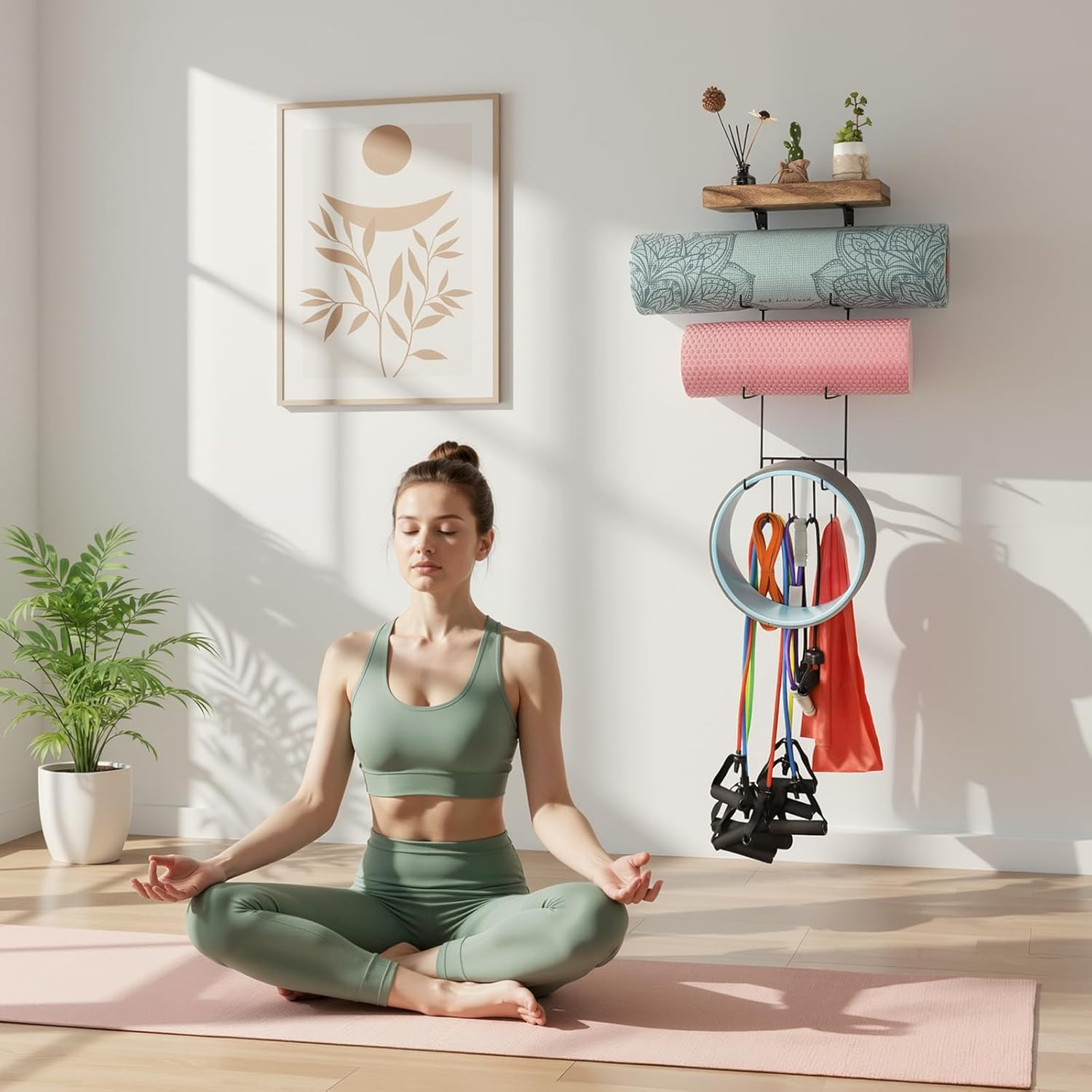 Yoga Mat Holder Accessories Wall Mount Organizer Storage Decor Foam Roller and T