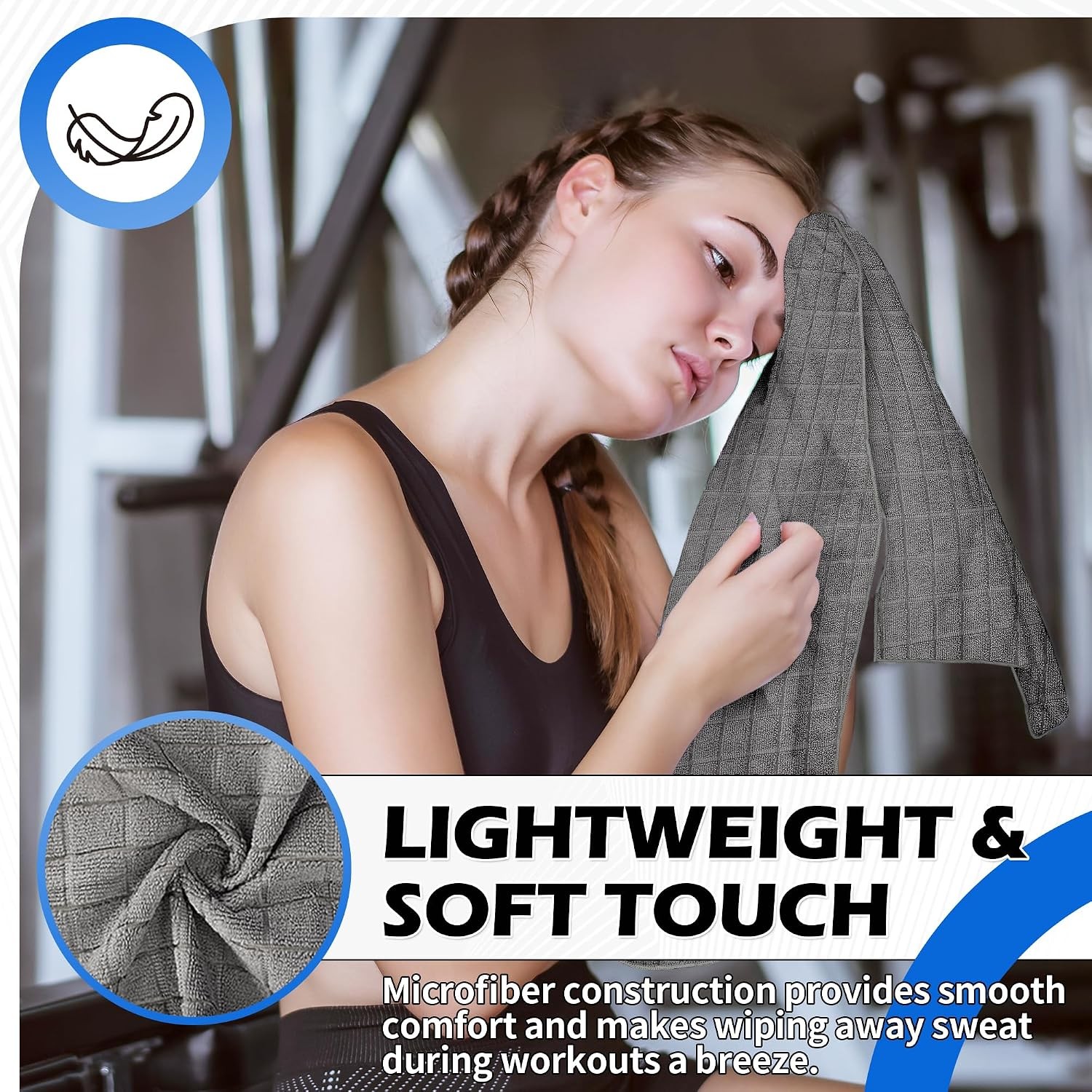 HOMERHYMRE Microfiber Workout Towels, 3 Pack Grey Gym Sweat Sports Towel for