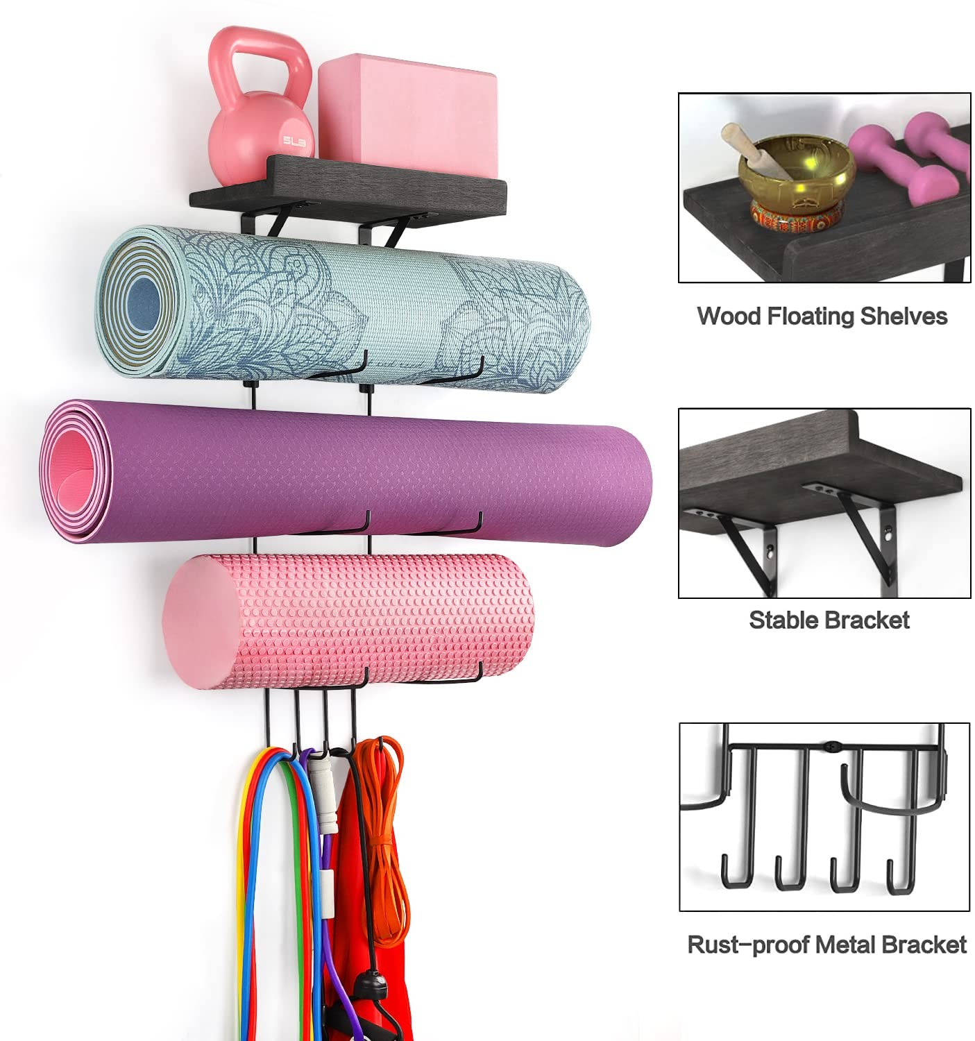 Yoga Mat Holder Accessories Wall Mount Organizer Storage Decor Foam Roller an…