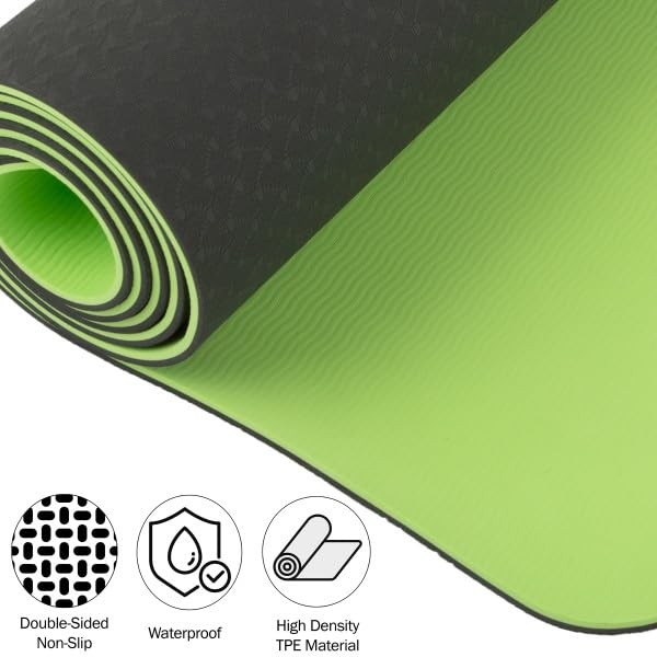 Yoga Mat with Alignment Marks – Lightweight Exercise Mat with Carry Strap for…
