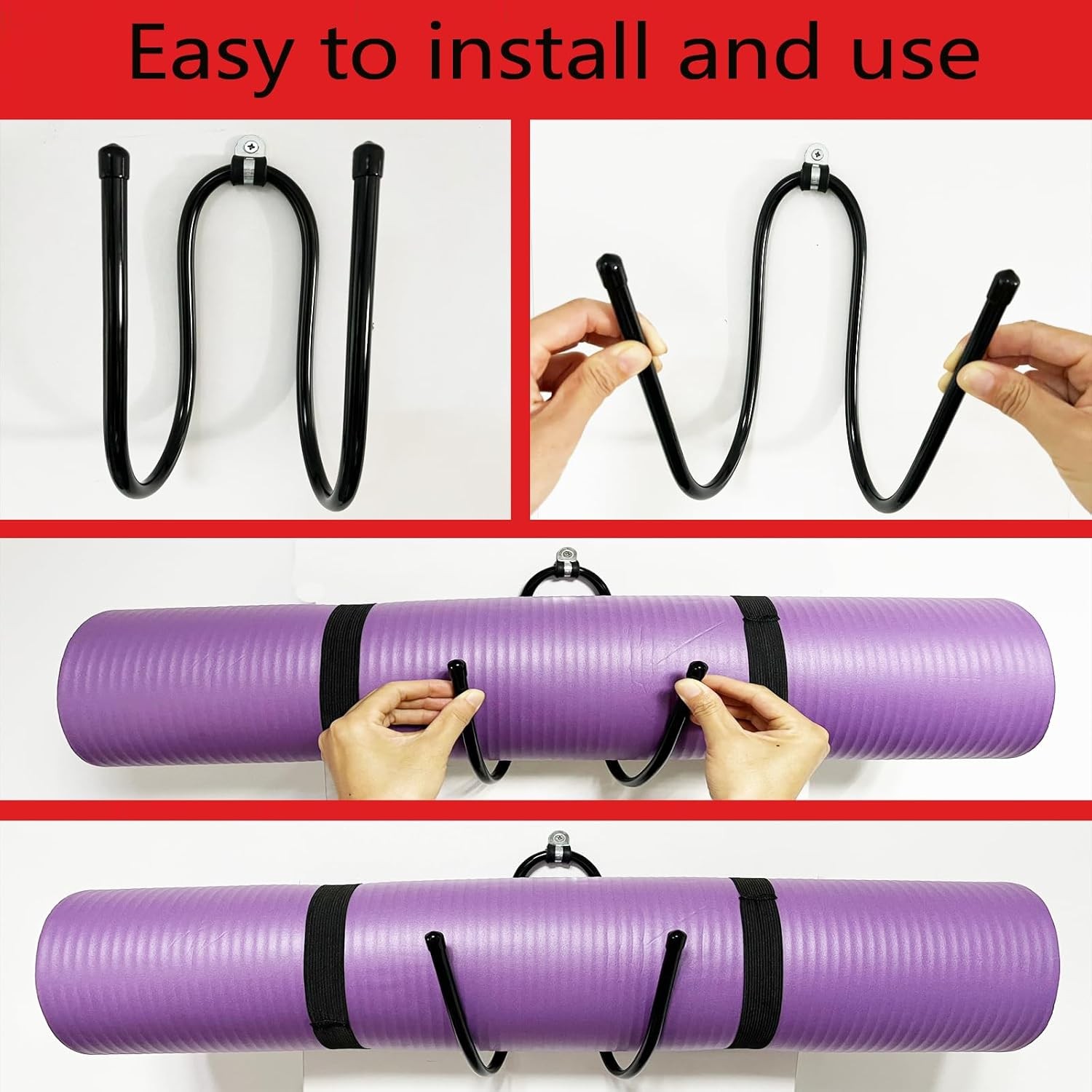 2-Pack Wall Mount Yoga Mat Holder Storage Rack Foam Roller Organizer Home Gym