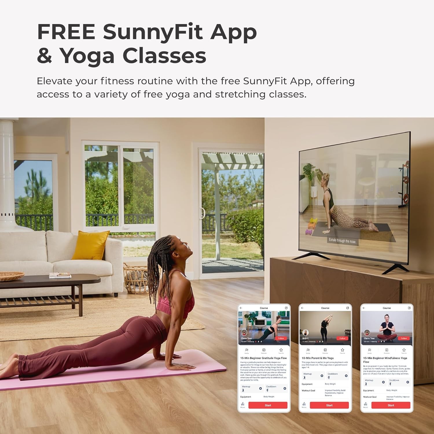 Sunny Health & Fitness Non-Slip Yoga Mat – Durable, Anti-Tear, Lightweight, Cush