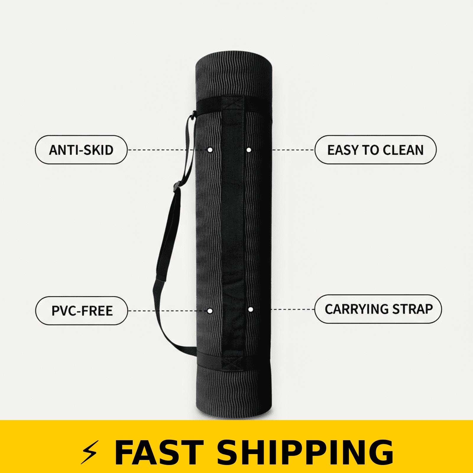 Athletic Works 68″x24″ Black Yoga Mat with Carry Strap