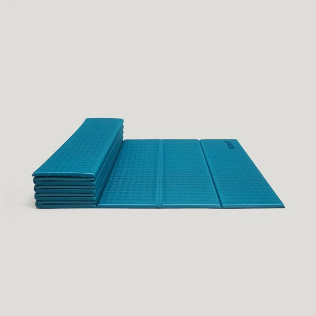 New QMAT 8mm 折疊瑜珈墊 台灣製(附拉鍊袋) Foldable Yoga Mat 180x60x0.8CM + carry bag – 藍綠色