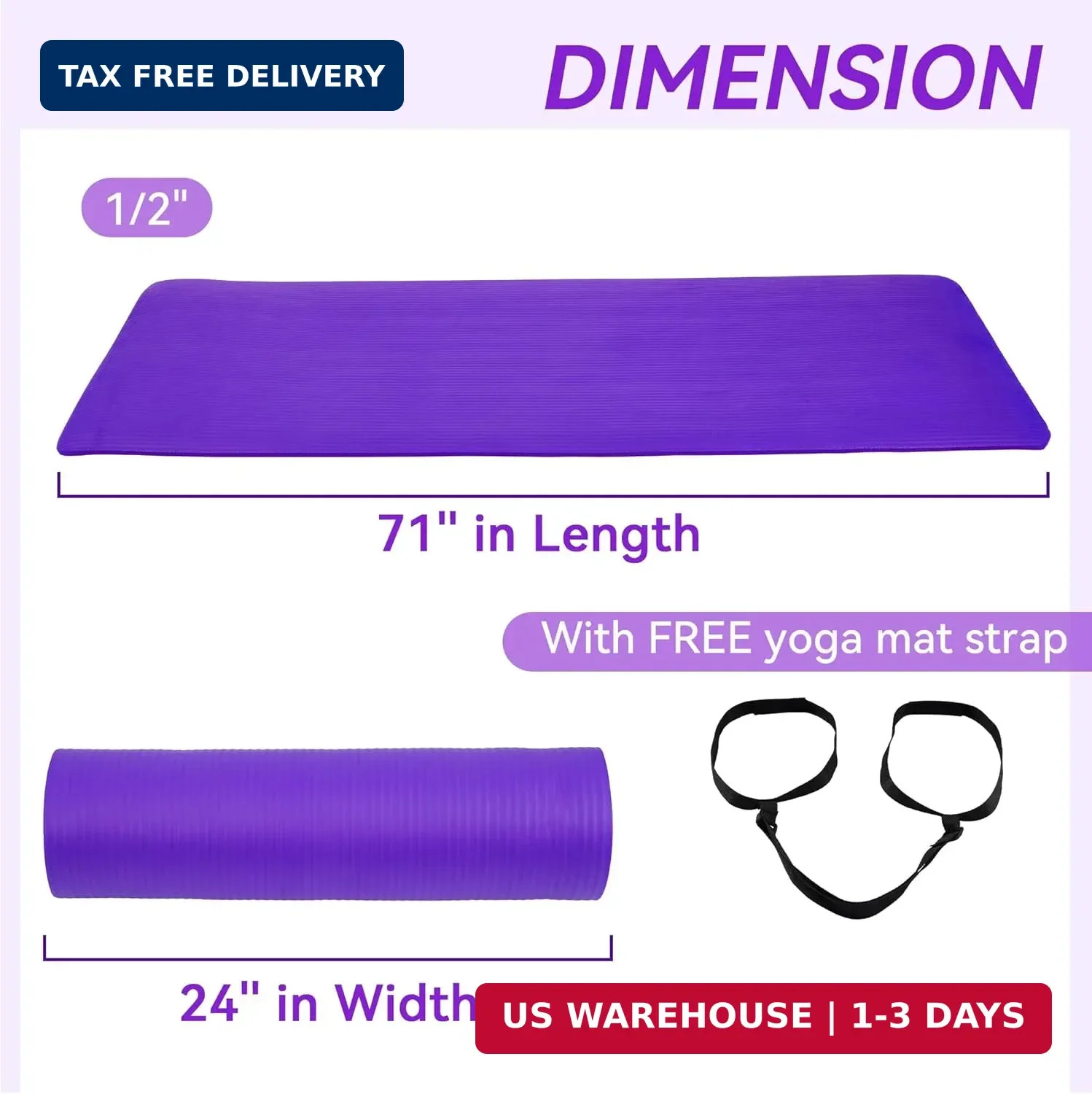 Fitvids Yoga Mat, 1/2-Inch Extra Thick High Density Exercise Mat, Anti-Tear Exer