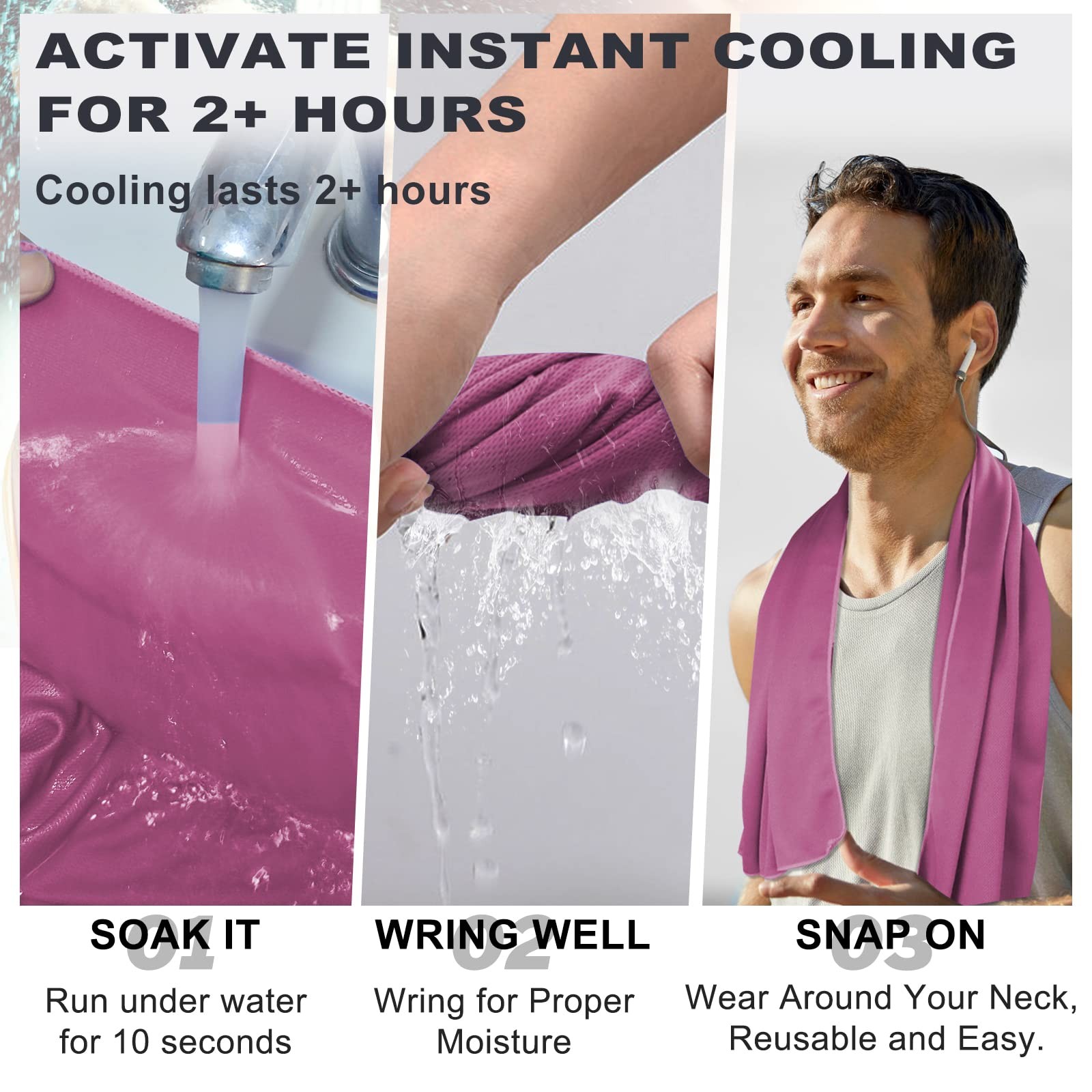 Meiyante Ice & Sweat Towels, 43.3″ x 15.7″ – Cooling 43.3″X15.7″, Rose-pink