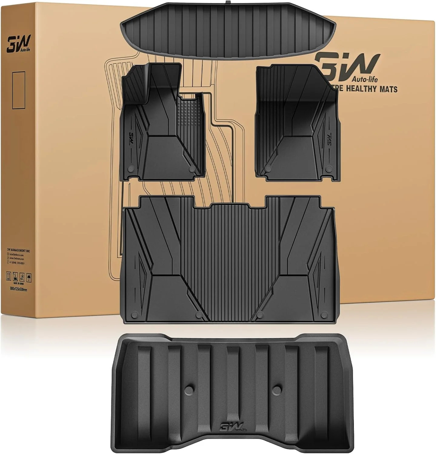 3W Floor Mats Set for Tesla Cybertruck 2023 2024 2025 2026, All Weather Protecti