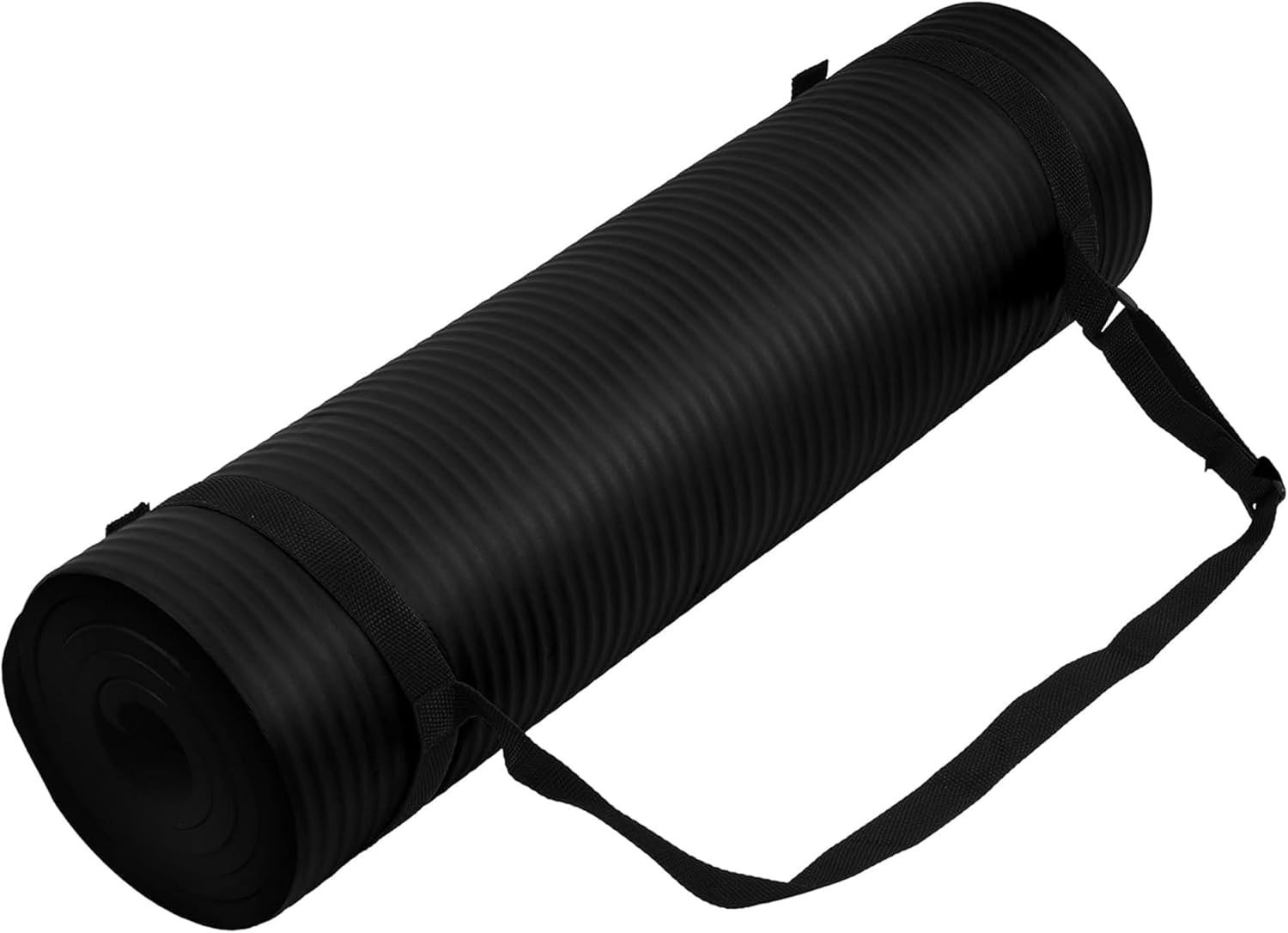 Fitvids 1/2-Inch Thick High Density Exercise Yoga Mat, Carrying Strap, Black