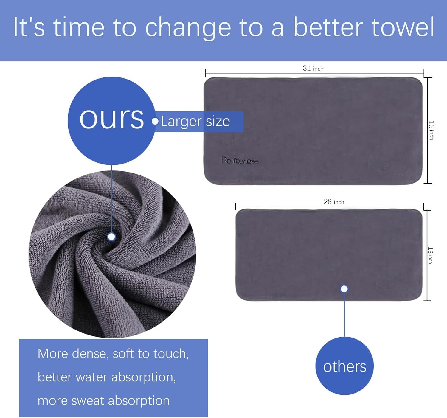 Microfiber Gym Towels Bigger Size Super Soft for Exercise Fitness, Sports,