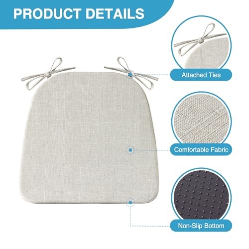 Chair Cushions for Dining Chairs Set of 4, Non Slip Kitchen Chair 4 Pack Beige