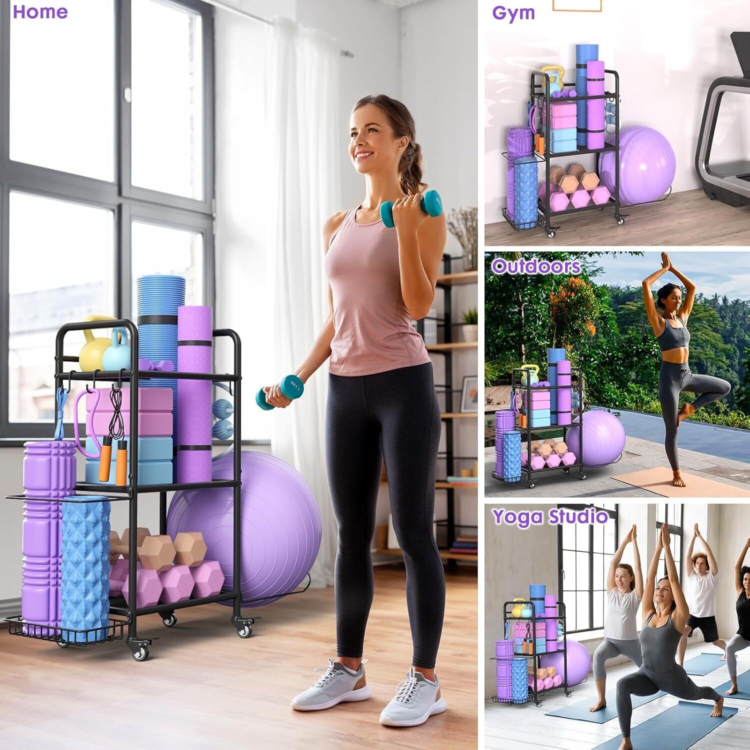 Home Gym Storage Rack Exercise Equipment Storage Organizer for Yoga Mat Dumbbell