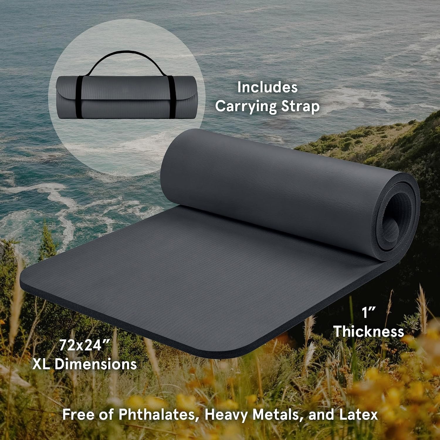Tapete De Yoga De 1 Pulgada Con Correa De Nylon Antideslizante Para Ejercicio