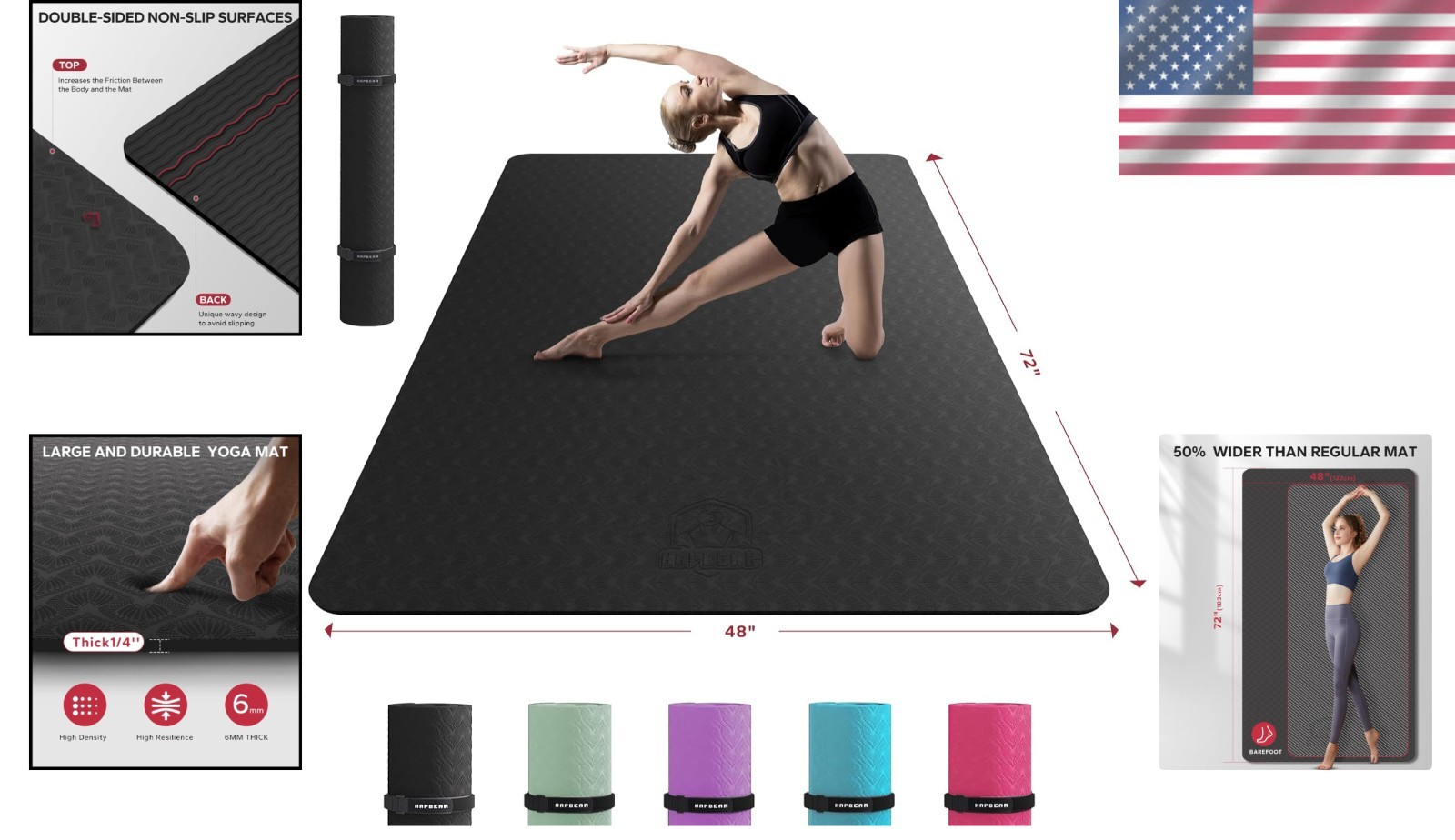 Non-Slip Yoga Mat 72″x48″ – Perfect for Meditation and Stretching