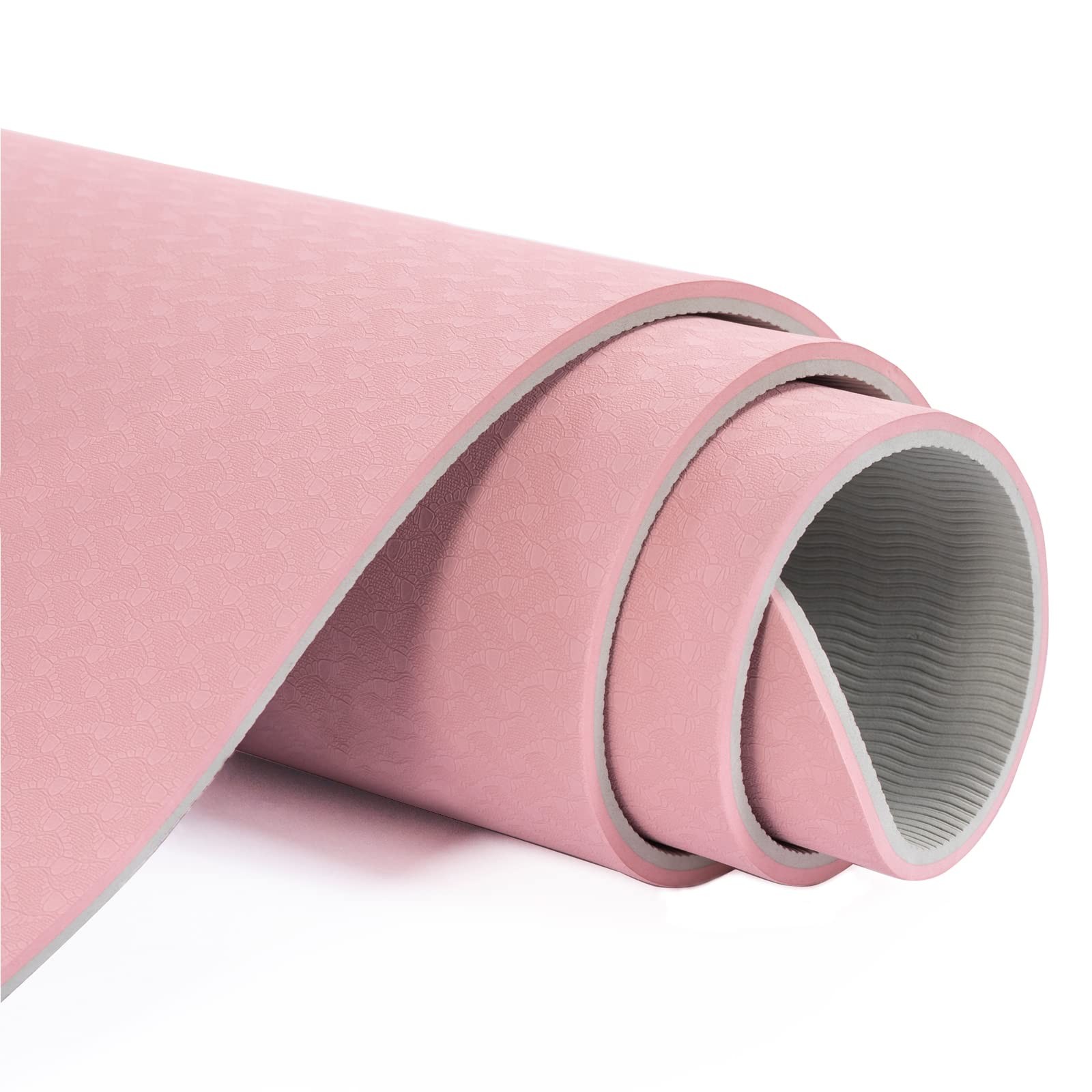 Non Slip, Pilates Fitness Mats, Eco Friendly, 72″x24″, Parfait Pink & Gray