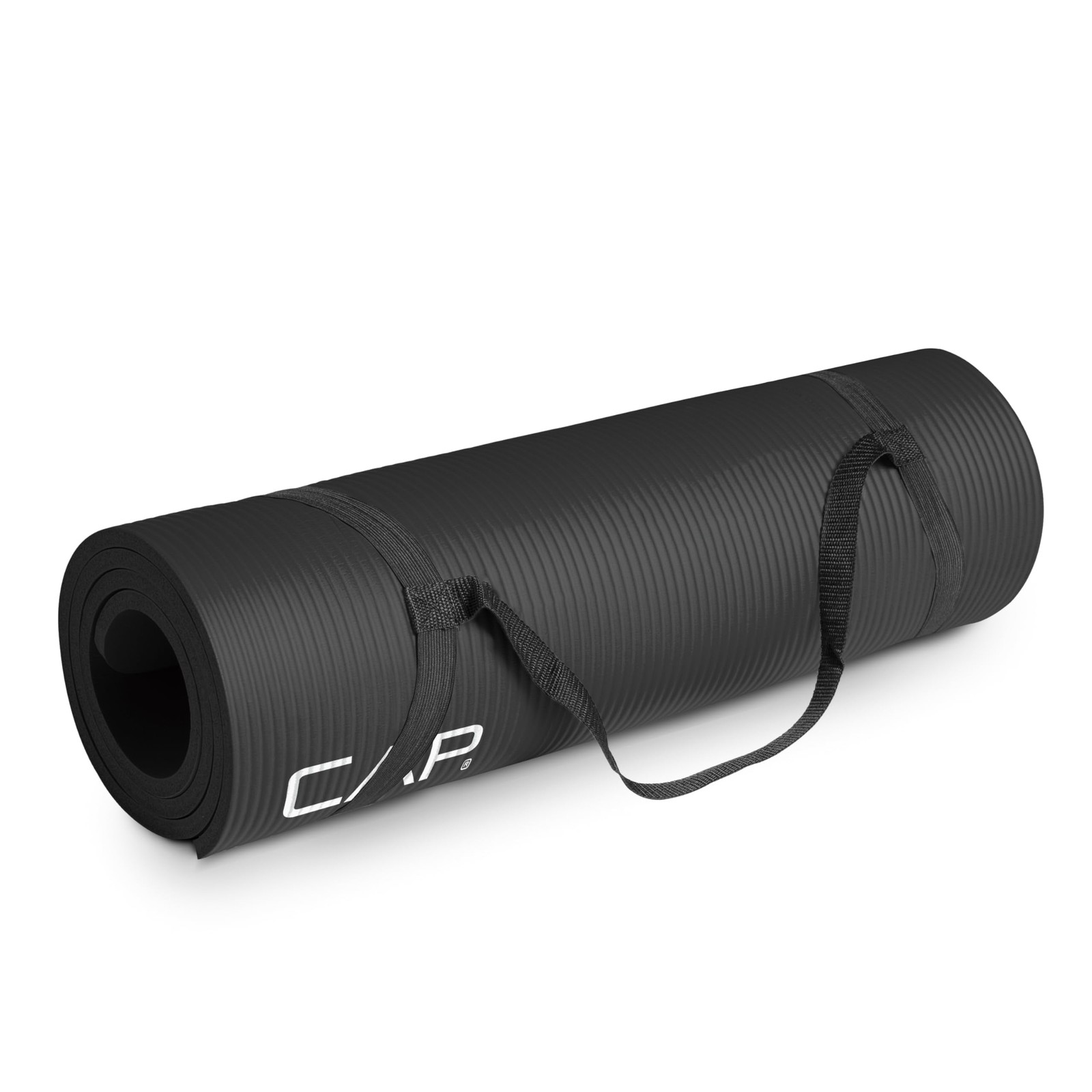 CAP Barbell High Density Exercise Mat with strap, 68″x24″ 12mm 68″x24″, Black