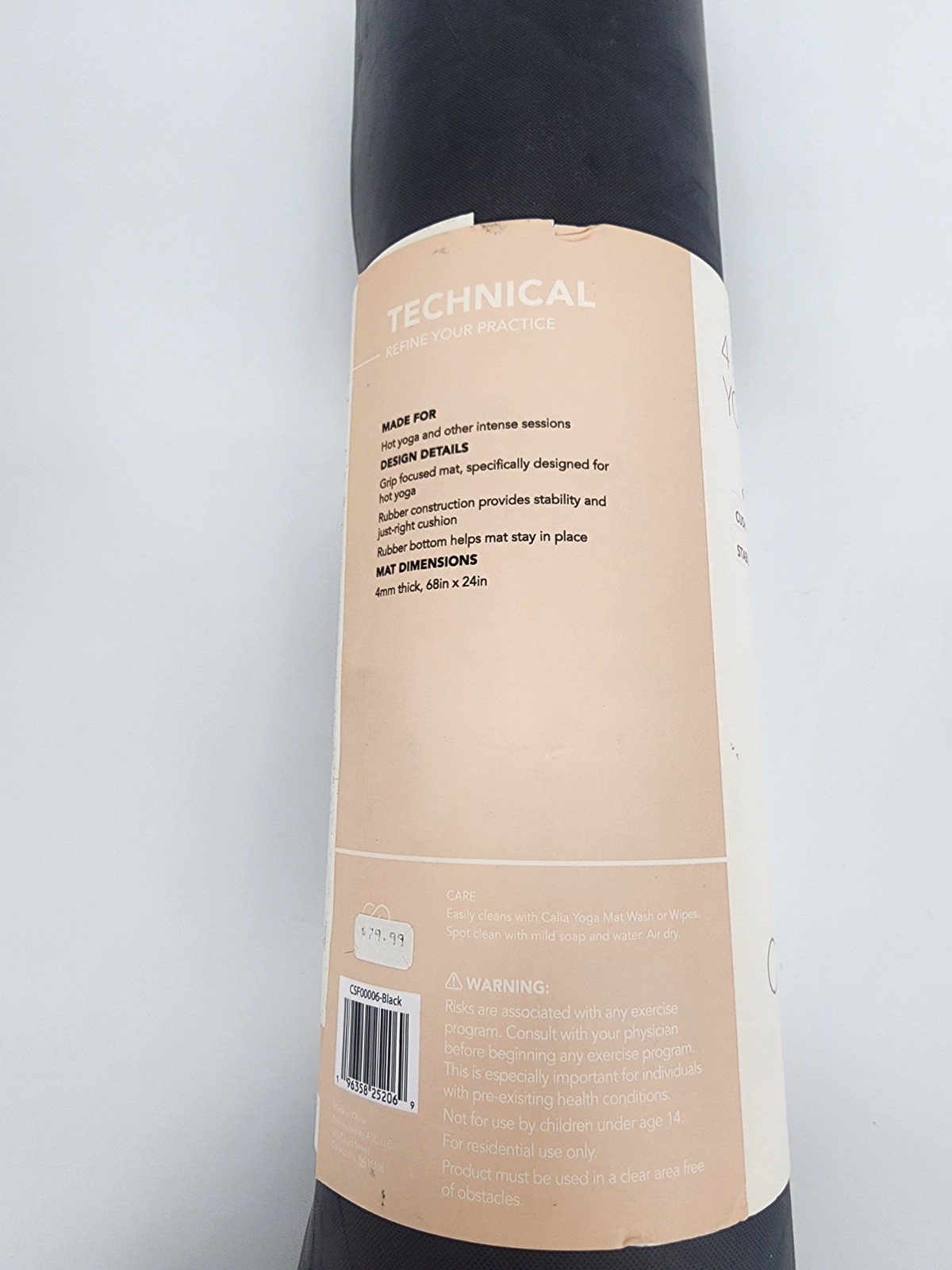 Calia 4mm Power Grip Yoga Mat Black New – 68″ × 24″