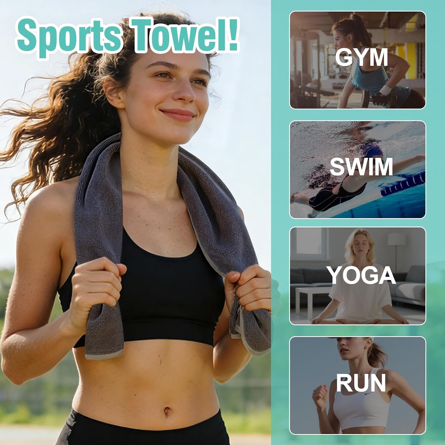 2 Pack Microfiber Gym Towels, 380 GSM 15″x31″ Bigger Size Super Soft