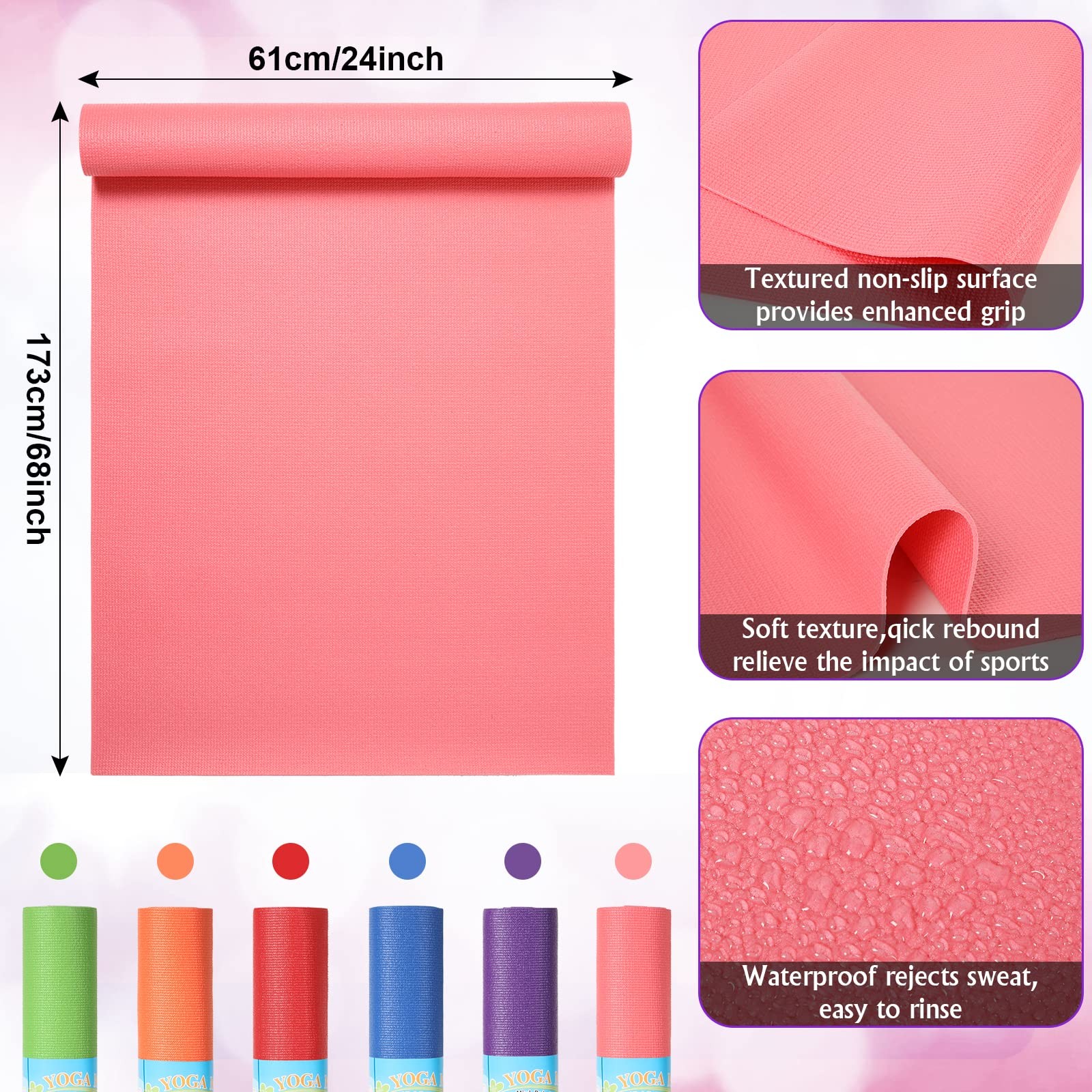24 Pcs Yoga Mats Bulk – Non Slip, Lightweight Professional Colorful Exercise …