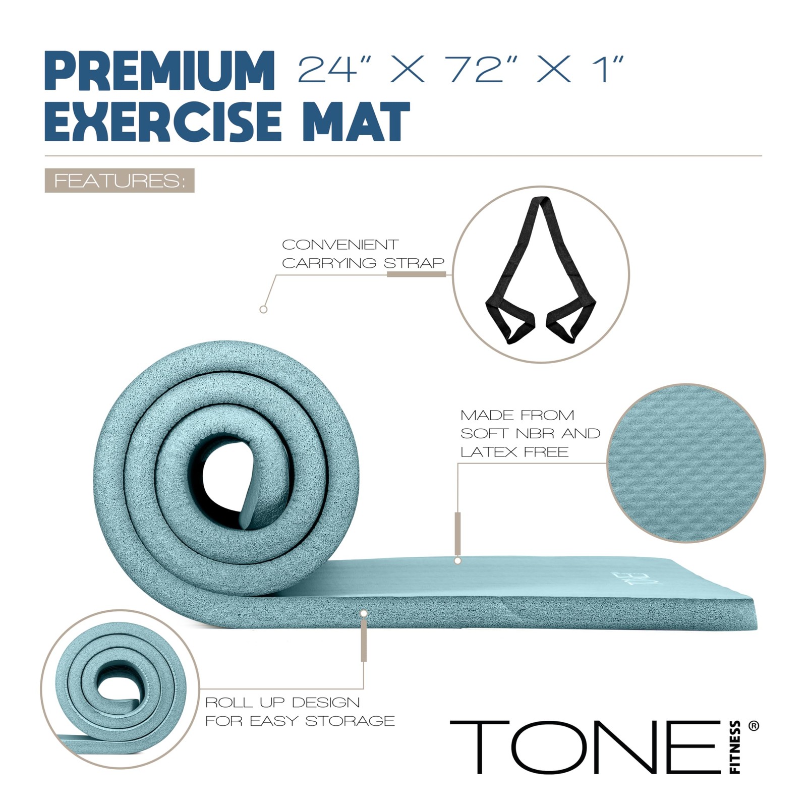 Tone Fitness Premium Extra Thick 1-Inch High Density 72″ X 24″ X 1″, Teal
