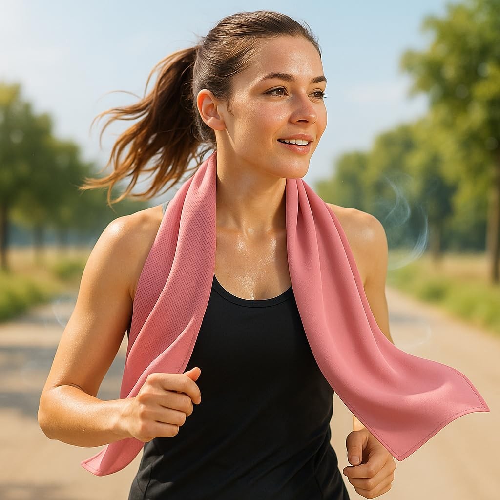 Meiyante Ice & Sweat Towels, 43.3″ x 15.7″ – Cooling 43.3″X15.7″, Rose-pink
