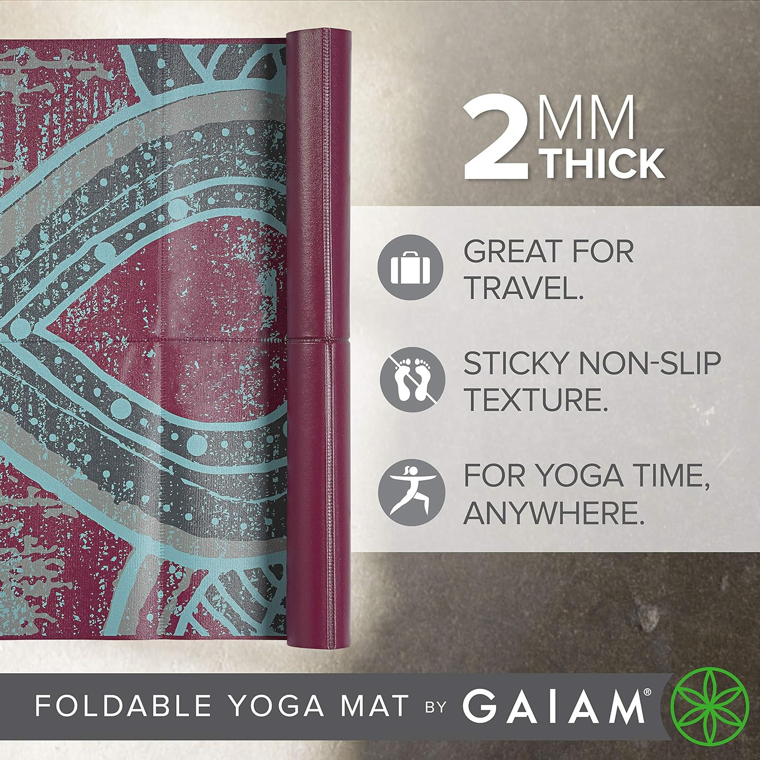 Gaiam Yoga Mat – Folding Travel Fitness & Exercise Mat – Foldable Yoga Mat for A