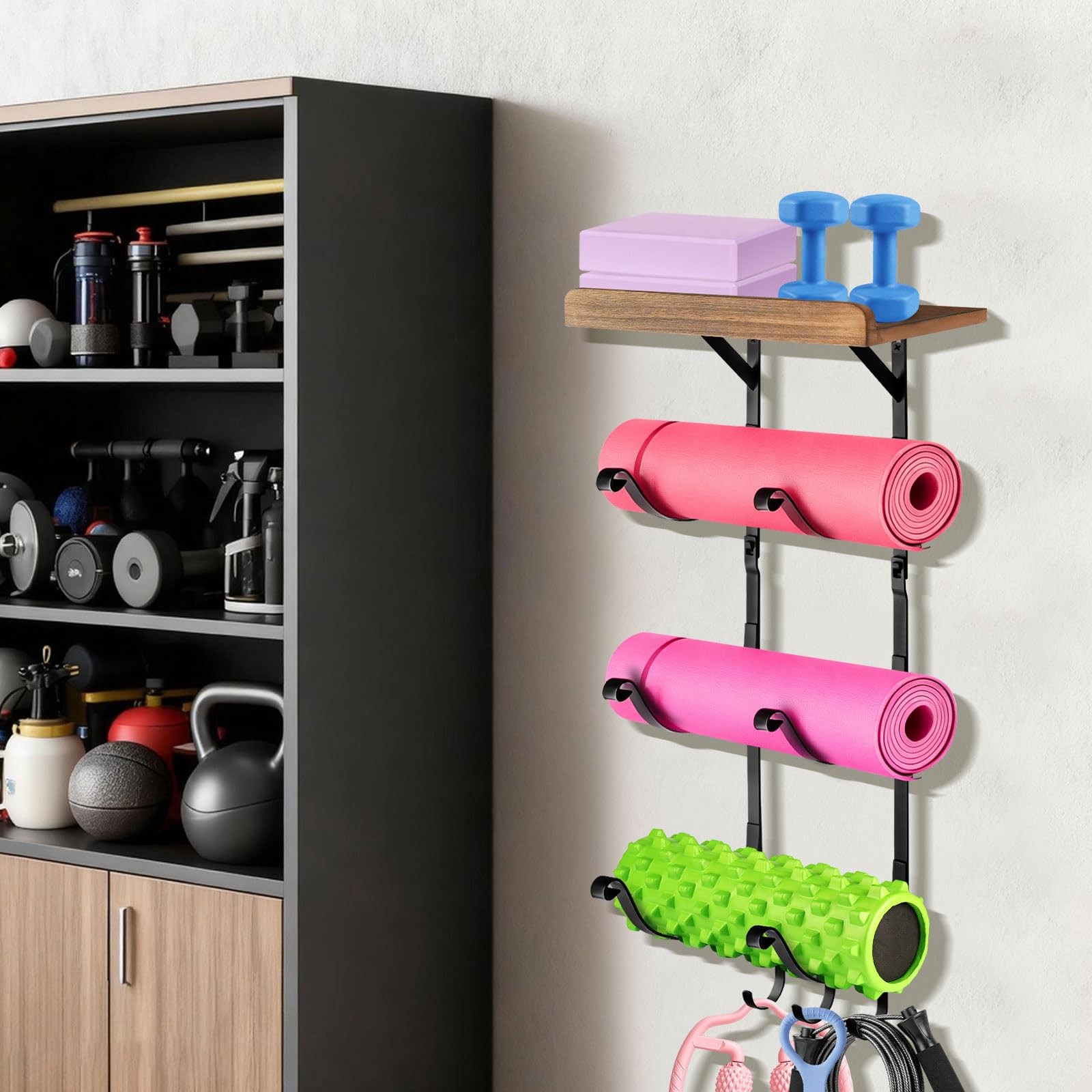 Yoga Mat Holder Wall Mount, Gym Home Yoga Room Accessories Wall Rack Storage,…