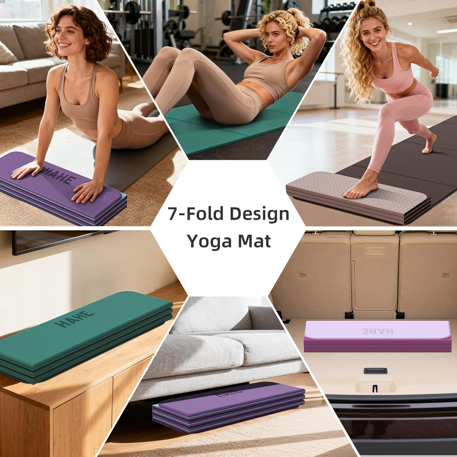 Extra Thick 7-Fold Yoga Mat 72″x24″, Non-Slip TPE, Portable for Home Gym