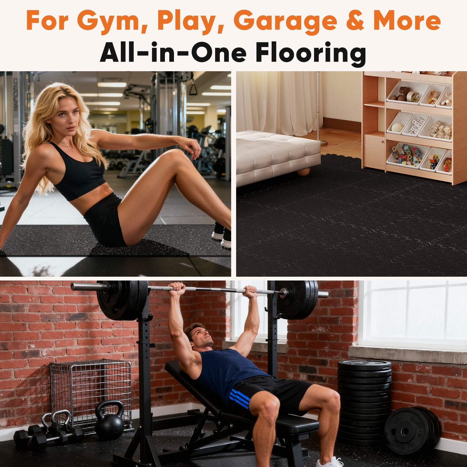 EDX 24 Inch Gym Floor Mats 12P Rubber Top High Density EVA Foam Home Gym