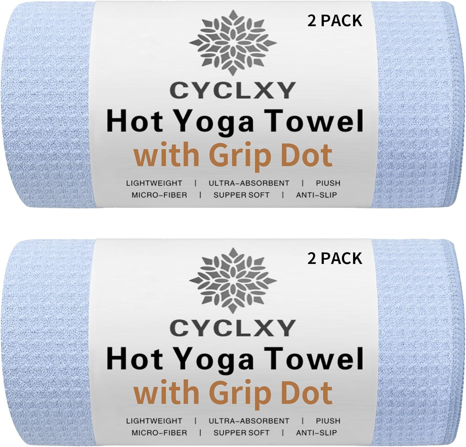 2 Pack Hot Yoga Towel with Grip Dot，Stickyfiber Yoga Mat Towels Non Slip for Hot