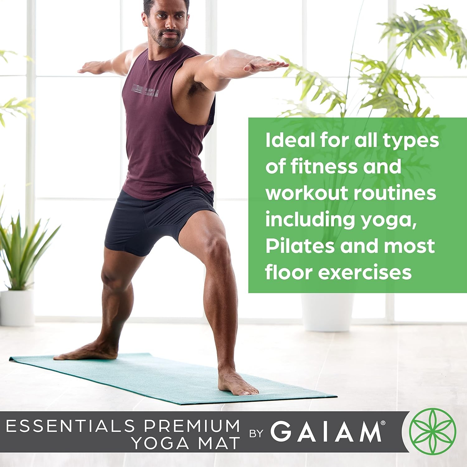 Gaiam Essentials 1/4″ Thin (6mm) Yoga & Pilates, Fitness & Exercise Mat with Eas