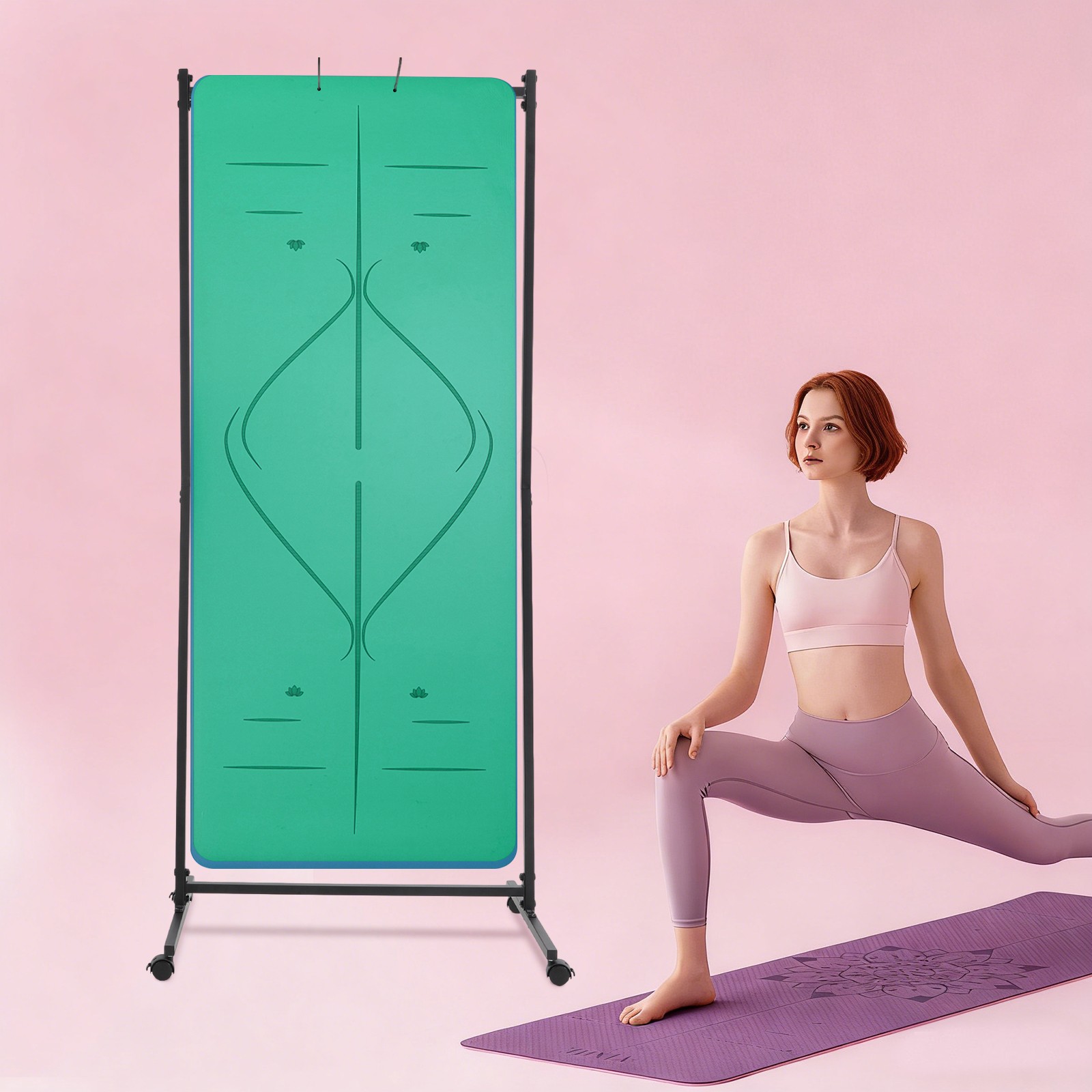 185cm Yoga Mat Holder Hanging,Iron Yoga Mats Storage Rack w/ Double Sided Hooks