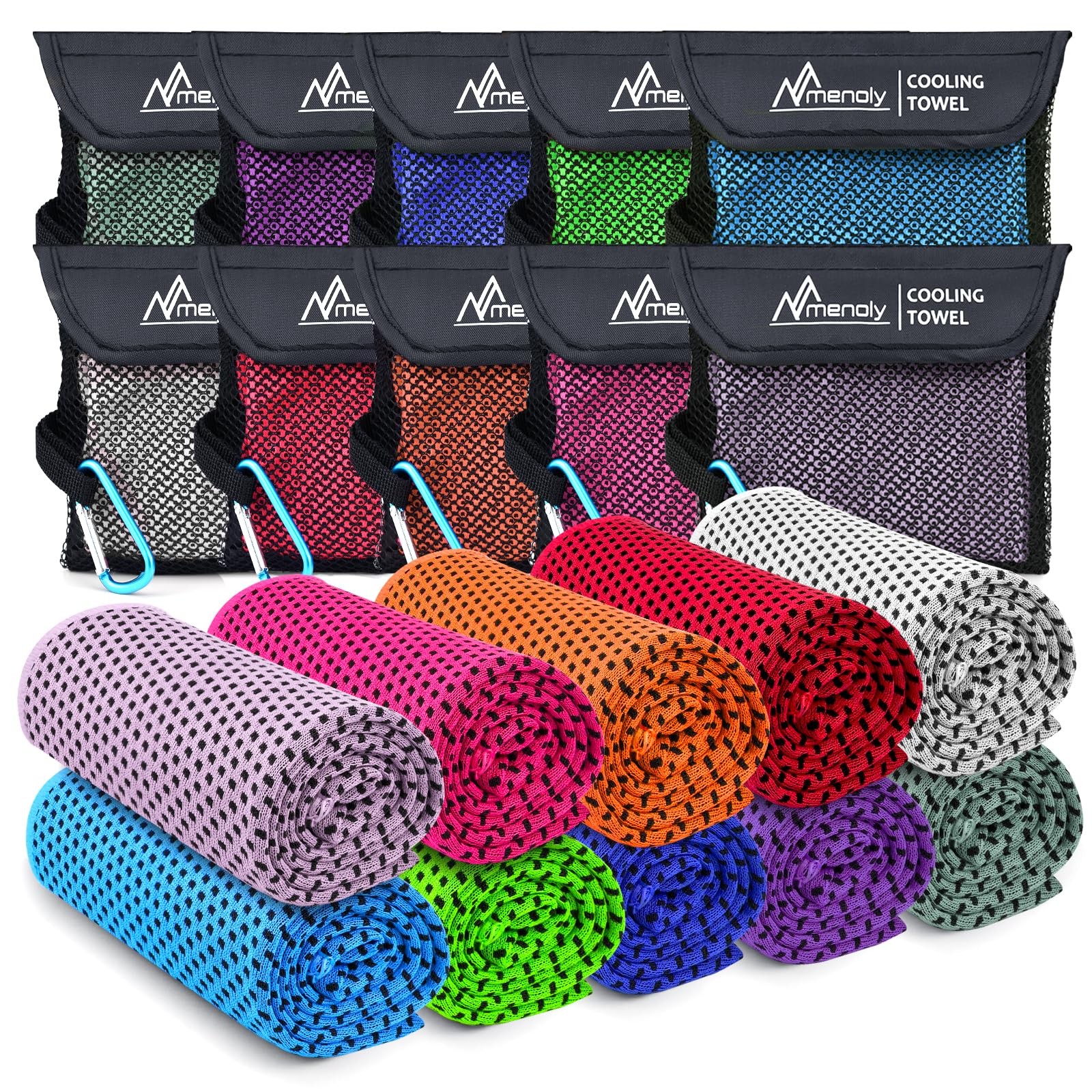 MENOLY 10 Pack Cooling Towels, 40″x12″ 10 Pack, 10 Pack（carrying Bag）