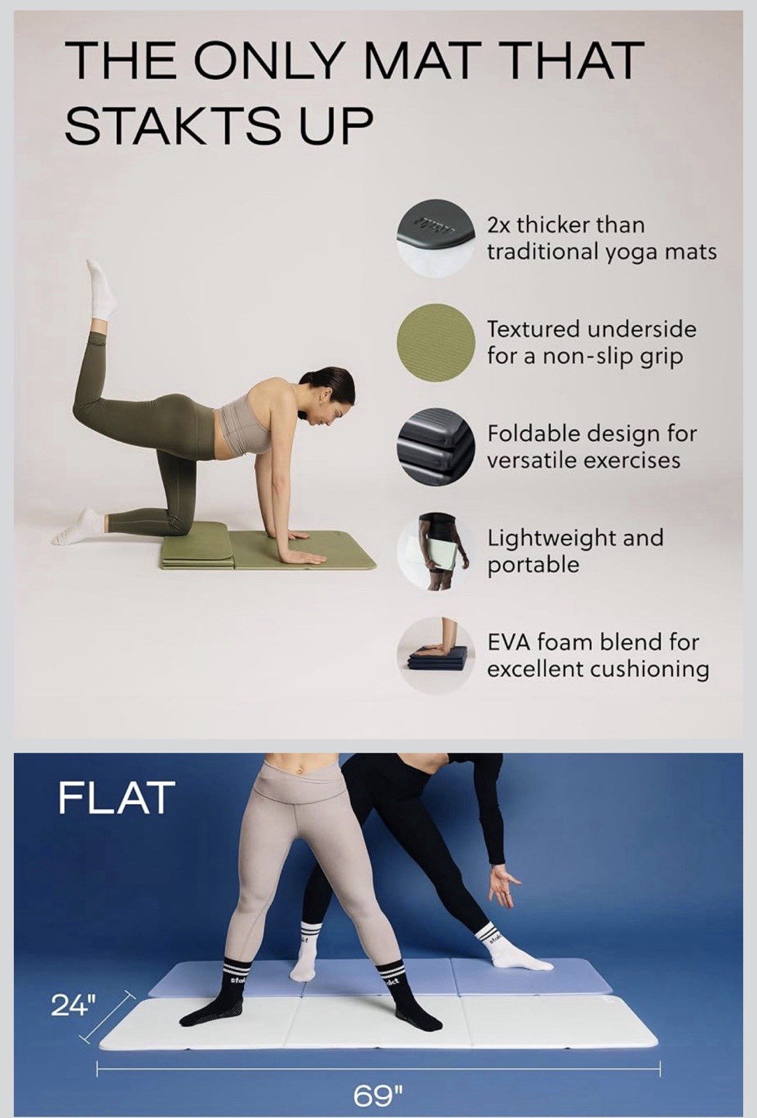 Stakt – Foldable Multi-Purpose Fitness & Yoga Mat with Patented Design, Workout
