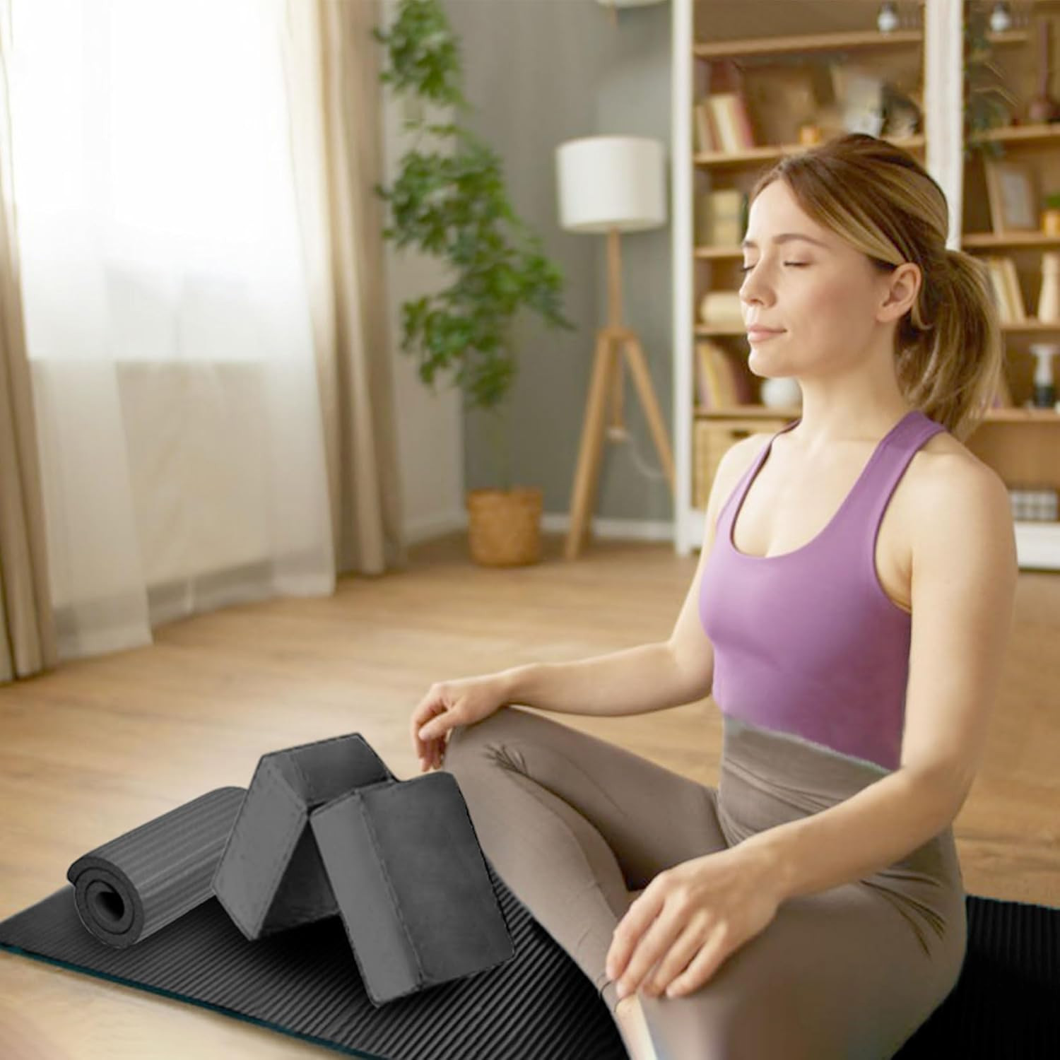 7-Piece Yoga Set with 71X24X0.5 Inches Extra Thick Mat and Carrying Sling – Incl
