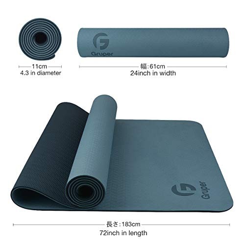 Yoga Mat Non Slip, Eco Friendly Fitness 0.24*24*72 Inches Grey Blue / Black