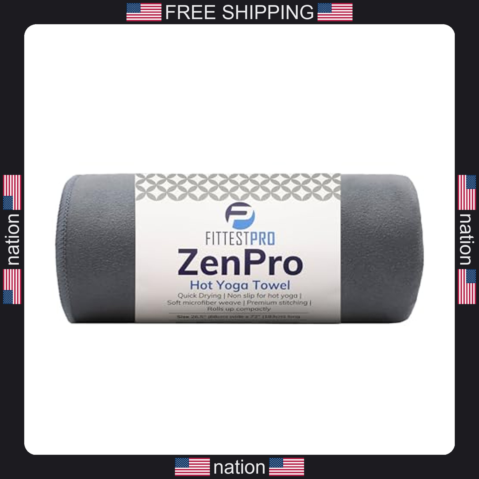 Fittest Pro Non-Slip Yoga Towel Microfiber for Bikram Pilates Mats Nimbus Grey