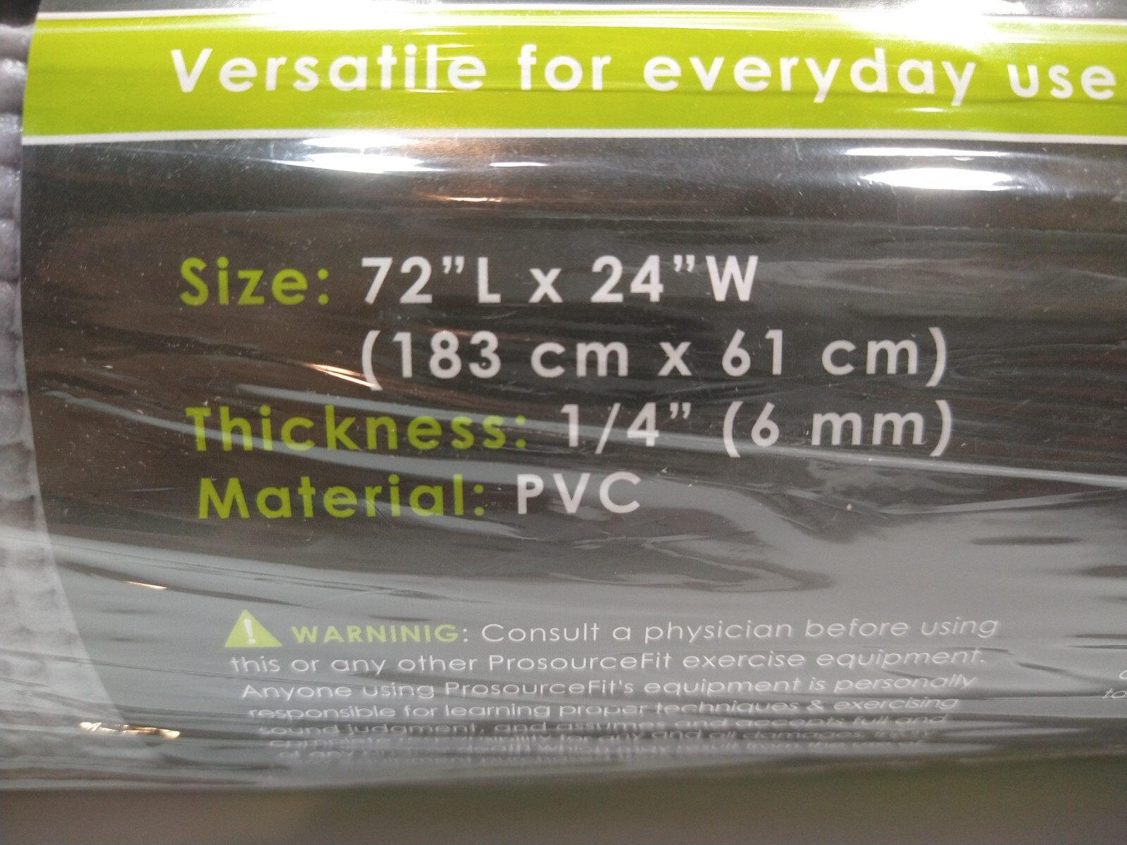 ProSourceFIT 1/4″ thick 72″L x 24″w YOGA MAT (new) GREY